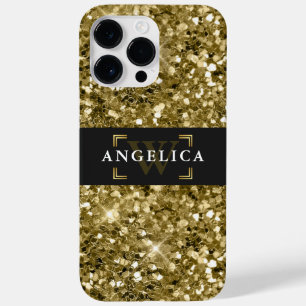 Glamour Monogrammed Sparkle Metallic Gold Case-Mate iPhone 14 Pro Max Hoesje