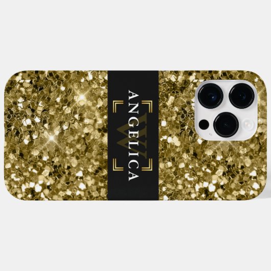 Glamour Monogrammed Sparkle Metallic Gold Case-Mate iPhone Case (Achterkant (horizontaal))
