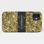 Glamour Monogrammed Sparkle Metallic Gold Case-Mate iPhone Case (Achterkant (horizontaal))