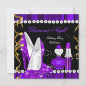 Glamour Night glitter Paars Gold Black Party 3 Kaart (Voorkant)