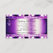 Glamour Paarse mousserende glittersterren Monogram Visitekaartje (Achterkant)