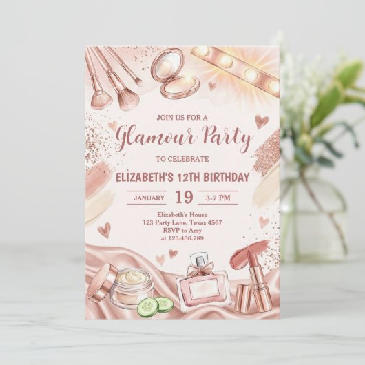 Glamour Party Glitz Glam Spa Girl Makeup Birthday Kaart (Staand voorkant)
