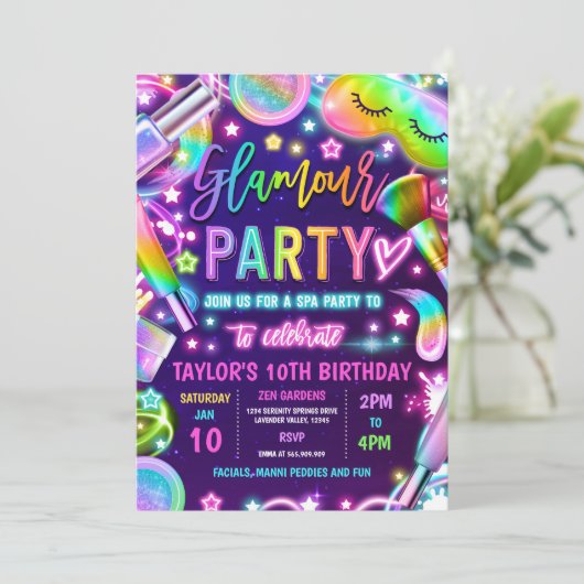 Glamour Party Glow Neon Spa make-up verjaardagsfee Kaart (Staand voorkant)