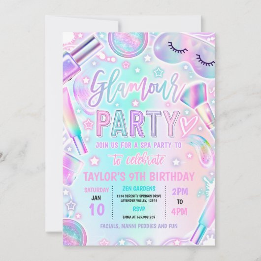 Glamour Party Pastel Spa Make-up Pamper Verjaardag Kaart (Voorkant)