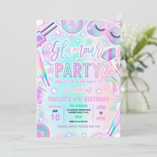 Glamour Party Pastel Spa Make-up Pamper Verjaardag Kaart (Staand voorkant)