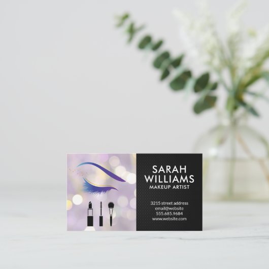 Glamour Pink Glitter Eye Lash | Bokeh Visitekaartje (Staand voorkant)