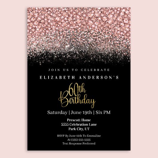 Glamour Pink Jeweled Glitter 60th Birthday Kaart