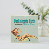 glamour poel swimsuit retro bachelorette party kaart (Staand voorkant)