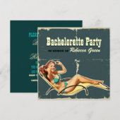 glamour poel swimsuit retro bachelorette party kaart (Voorkant / Achterkant)