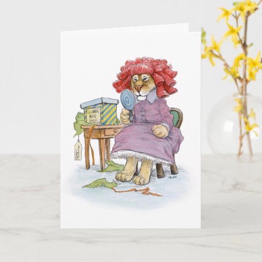 Glamour Pruik Leeuwin Happy Birthday Kaart (Gele Bloem)