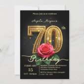 Glamour Red Rose Goud Nummer 70e Verjaardag Kaart (Voorkant)