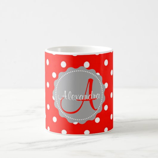 Glamour red white polka dot monogram initiaal name koffiemok (Center)