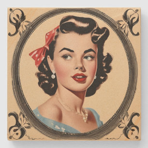  Glamour Retro Chic Girl Stenen Onderzetter