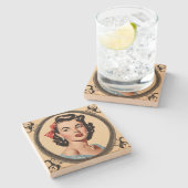 Glamour Retro Chic Girl Stenen Onderzetter (Zijkant)