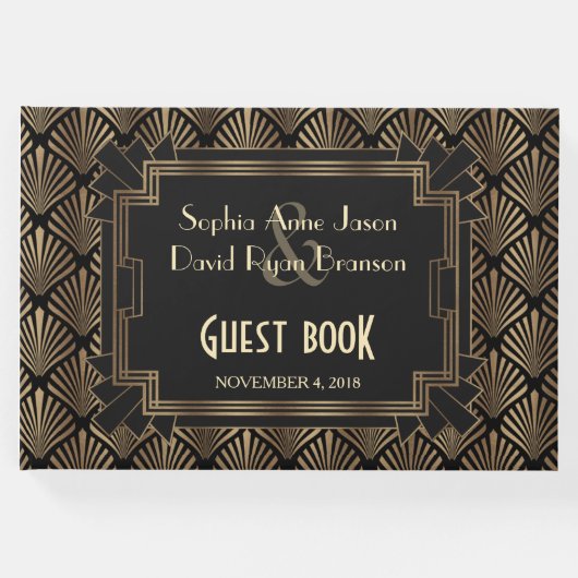 Glamour Roaring 20's Goud Groot 1920s Huwelijk Gastenboek (Voorkant)