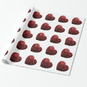 Glamour Rode Glitter fonkelend Hart patroon Wit Cadeaupapier (Uitgerold)