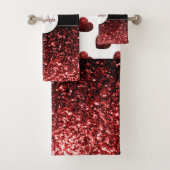 Glamour Rode Glitter fonkelende Harten Monogram Bad Handdoek (Insitu)