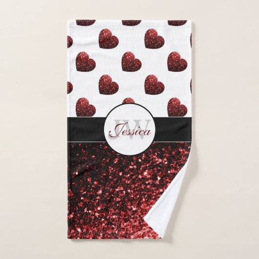 Glamour Rode Glitter fonkelende Harten Monogram Bad Handdoek (Handdoek)