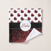 Glamour Rode Glitter fonkelende Harten Monogram Bad Handdoek (Wasdoekje)