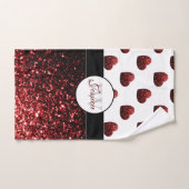 Glamour Rode Glitter fonkelende Harten Monogram Bad Handdoek (Handdoek)