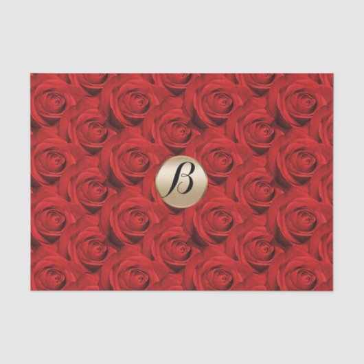 Glamour Rode Rozen Gouden Monogram Elegant Modern Tissuepapier (Voorkant)