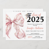 Glamour Roos Gold Bow Graduation Party Invitation Kaart (Voorkant / Achterkant)