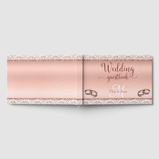 Glamour Roos Gold Damask Metallic Wedding Gastenboek (Volledig)