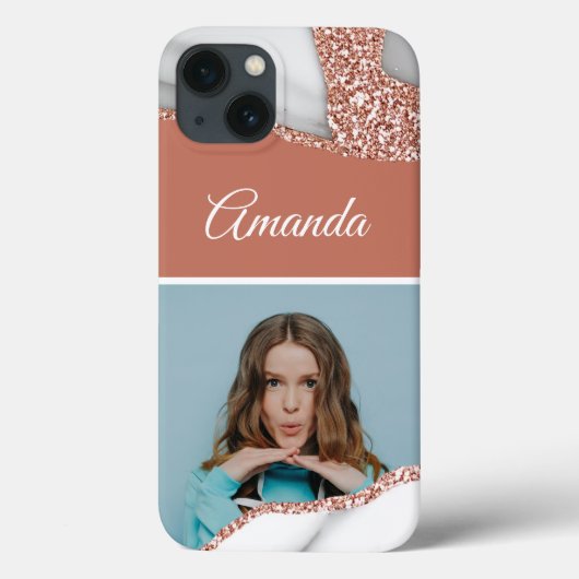 Glamour Roos Gouden Glitter Marmeren Foto Case-Mate iPhone Case (Achterkant)