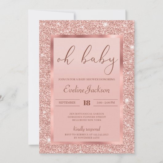 Glamour roos gouden glitter sprankelt baby shower kaart (Voorkant)