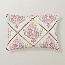 Glamour Roos Mauve Damask op wit linnen Accent Kussen