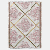  Glamour Roos Mauve Damask op wit linnen Deken (Voorkant Verticaal)