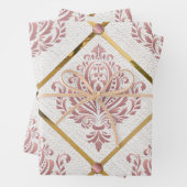 Glamour Roos Mauve Damask op wit linnen Inpakpapier Vel (In situ)