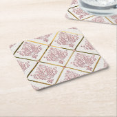  Glamour Roos Mauve Damask op wit linnen Kartonnen Onderzetters (Schuin)