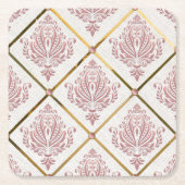  Glamour Roos Mauve Damask op wit linnen Kartonnen Onderzetters (Voorkant)