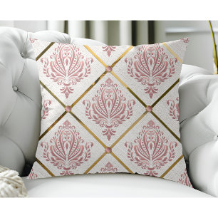  Glamour Roos Mauve Damask op wit linnen Kussen
