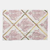  Glamour Roos Mauve Damask op wit linnen Theedoek (Horizontaal)