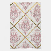  Glamour Roos Mauve Damask op wit linnen Theedoek (Verticaal)