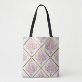 Glamour Roos Mauve Damask op wit linnen Tote Bag (Voorkant)