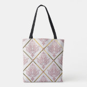 Glamour Roos Mauve Damask op wit linnen Tote Bag (Achterkant)