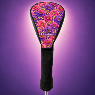 Glamour Roze en Paarse Bloemen Persoonlijk Golfheadcover