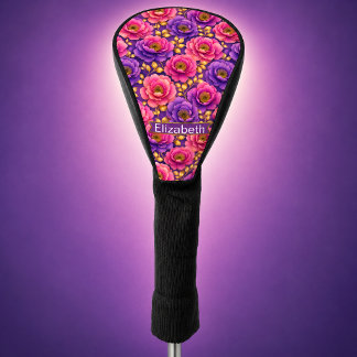 Glamour Roze en Paarse Bloemen Persoonlijk Golfheadcover