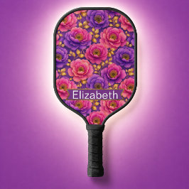 Glamour Roze en Paarse Bloemen Persoonlijk Pickleball Paddle