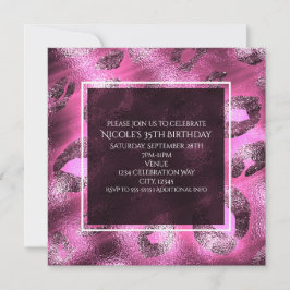 Glamour roze luipaardprint feestuitnodiging kaart