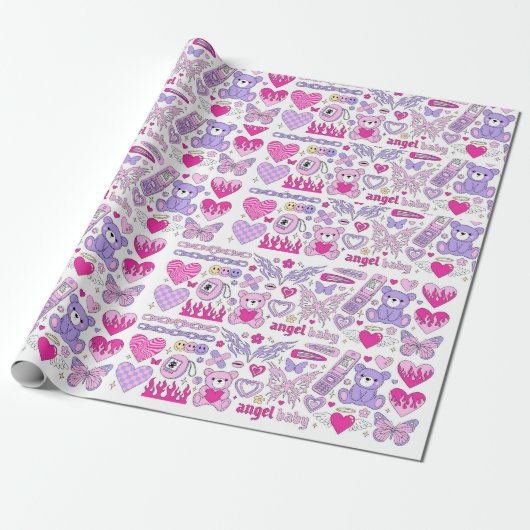Glamour roze stickers in trendy emo gothic 2000s-s cadeaupapier (Uitgerold)