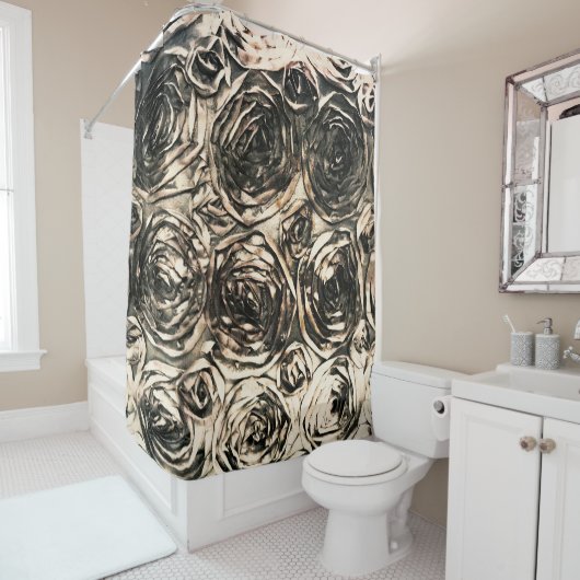 Glamour Rozen Gold Bronze Rustic Floral Glam Douchegordijn (In situ)