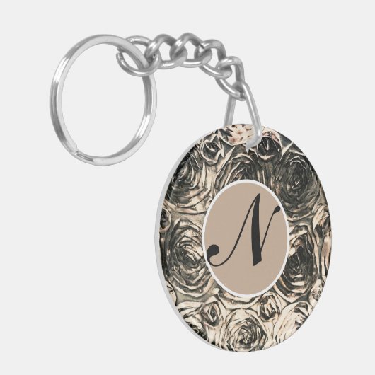 Glamour Rozen Gold Bronze Rustic Floral Glam Sleutelhanger (Voorkant Links)