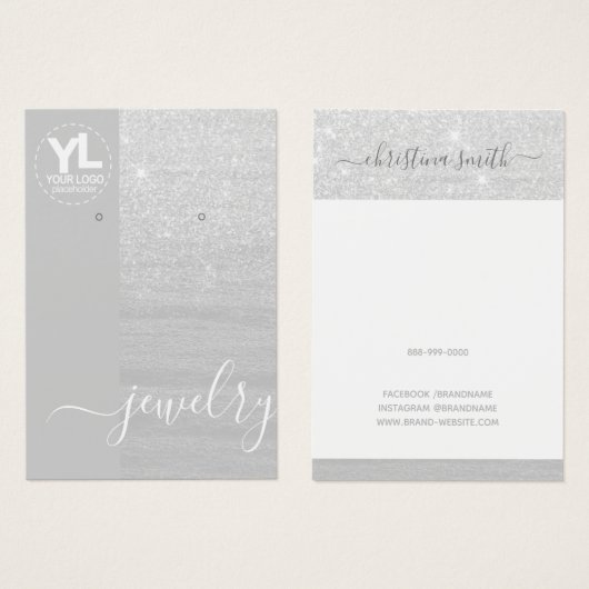 Glamour Silver Glitter Glam met lange aarden Visitekaartje (Voorkant /achterkant)