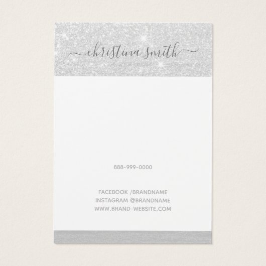 Glamour Silver Glitter Glam met lange aarden Visitekaartje (Achterkant)