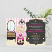 Glamour verjaardagsuitnodiging Makeup manicures pa Kaart (Staand voorkant)