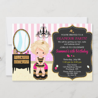 Glamour verjaardagsuitnodiging Makeup manicures pa Kaart